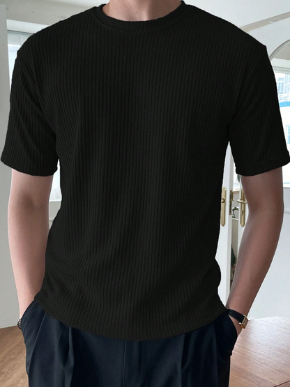 Camiseta De Manga Corta Para Hombre, De Color Sólido Con Costilla, Para El Verano